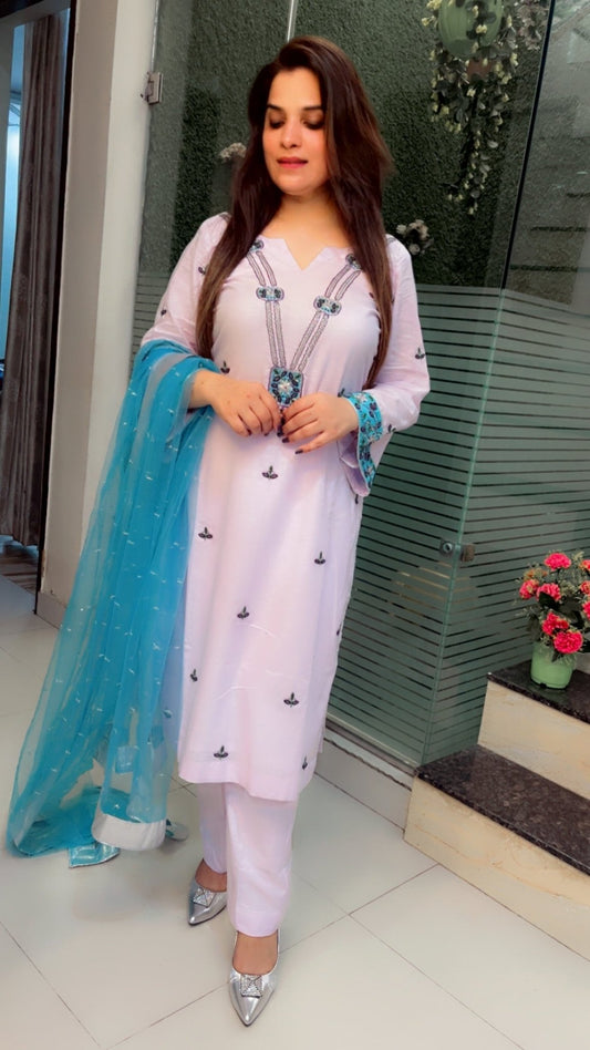 Hand - Embroidered Linen Suit - Kirti Kapoor Couture