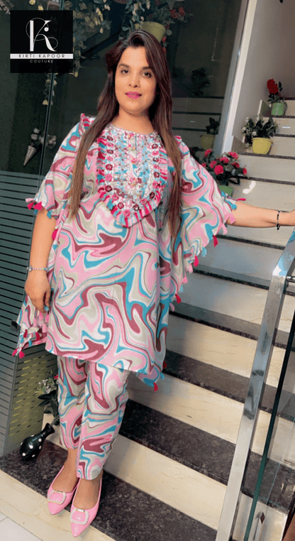 Hand - Embroidered Printed Kaftan with Pant - Kirti Kapoor Couture
