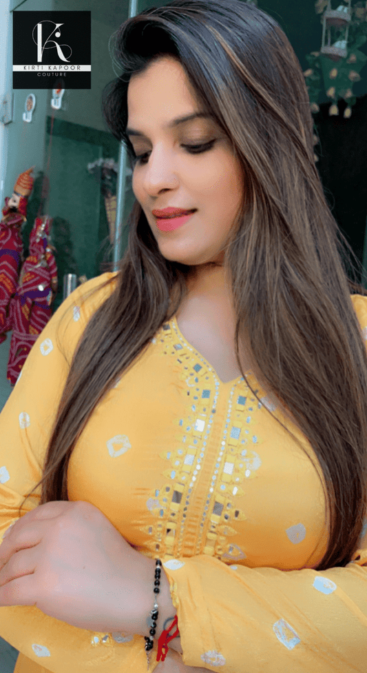 Hand Embroidered Yellow Dhoti Set - Kirti Kapoor Couture