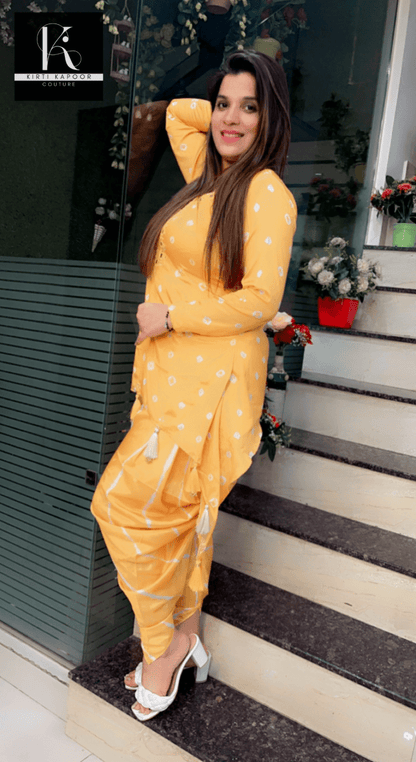 Hand Embroidered Yellow Dhoti Set - Kirti Kapoor Couture