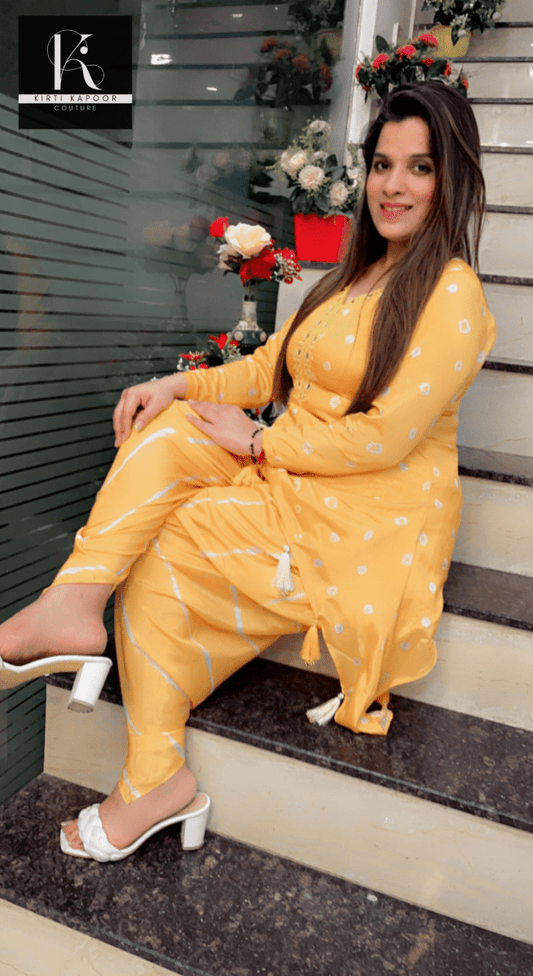 Hand Embroidered Yellow Dhoti Set - Kirti Kapoor Couture