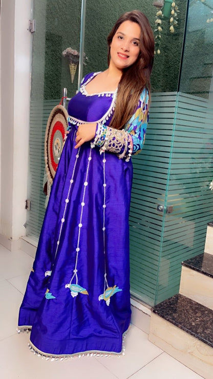 Heavily Embroidered Purple Anarkali with Contrasting Banarasi Dupatta - Kirti Kapoor Couture