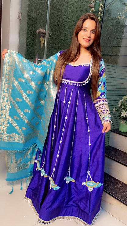 Heavily Embroidered Purple Anarkali with Contrasting Banarasi Dupatta - Kirti Kapoor Couture