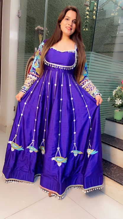 Heavily Embroidered Purple Anarkali with Contrasting Banarasi Dupatta - Kirti Kapoor Couture
