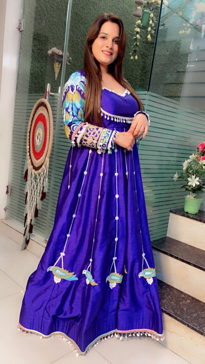 Heavily Embroidered Purple Anarkali with Contrasting Banarasi Dupatta - Kirti Kapoor Couture