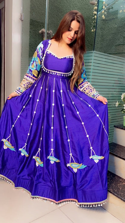 Heavily Embroidered Purple Anarkali with Contrasting Banarasi Dupatta - Kirti Kapoor Couture