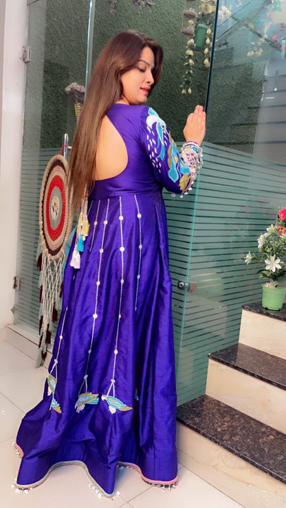 Heavily Embroidered Purple Anarkali with Contrasting Banarasi Dupatta - Kirti Kapoor Couture