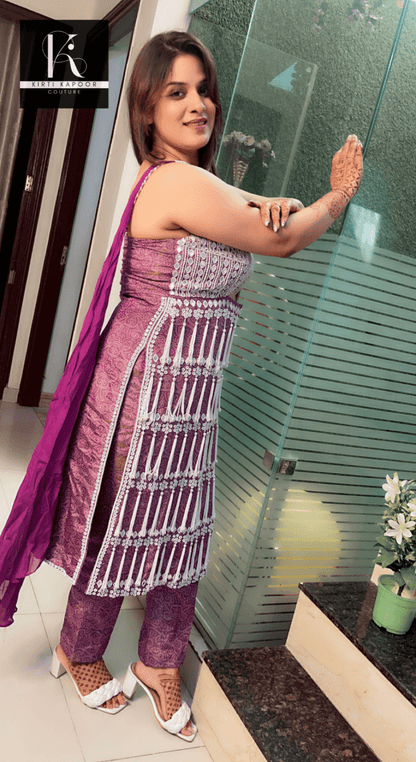 Heavily embroidered tassel worked shimmer suit - Kirti Kapoor Couture