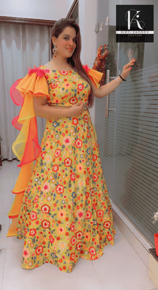 Heavy Embroidered Lehnga With Colourful Frills - Kirti Kapoor Couture