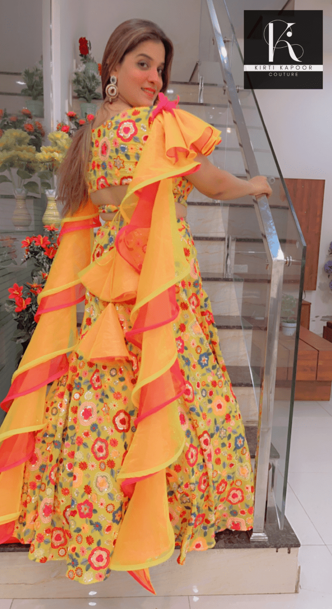 Heavy Embroidered Lehnga With Colourful Frills - Kirti Kapoor Couture