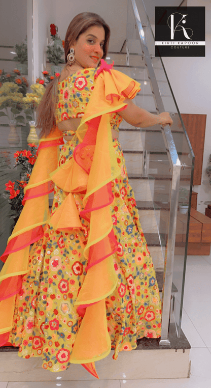 Heavy Embroidered Lehnga With Colourful Frills - Kirti Kapoor Couture