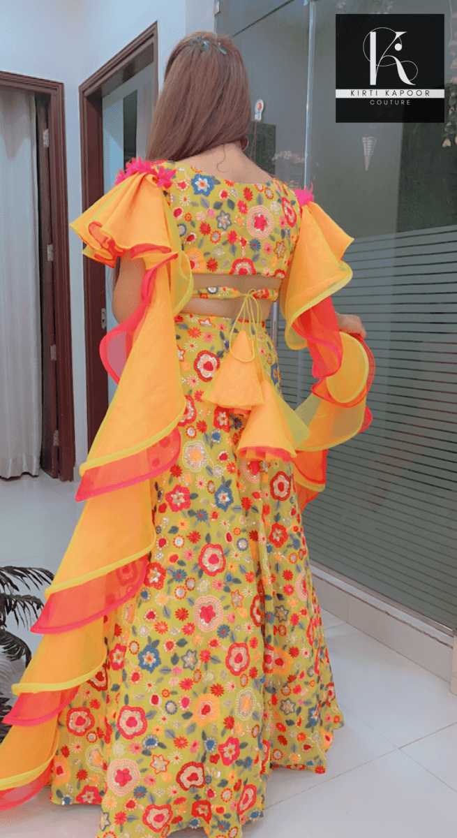 Heavy Embroidered Lehnga With Colourful Frills - Kirti Kapoor Couture