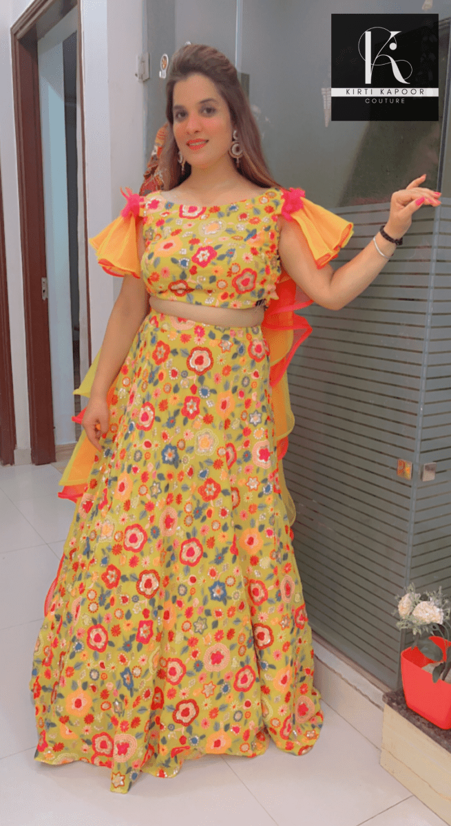 Heavy Embroidered Lehnga With Colourful Frills - Kirti Kapoor Couture