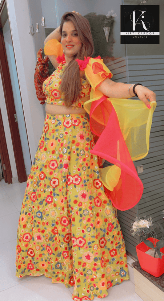 Heavy Embroidered Lehnga With Colourful Frills - Kirti Kapoor Couture