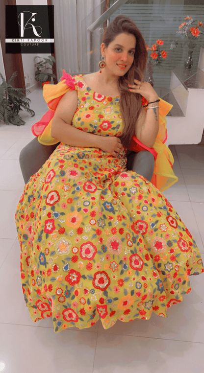 Heavy Embroidered Lehnga With Colourful Frills - Kirti Kapoor Couture