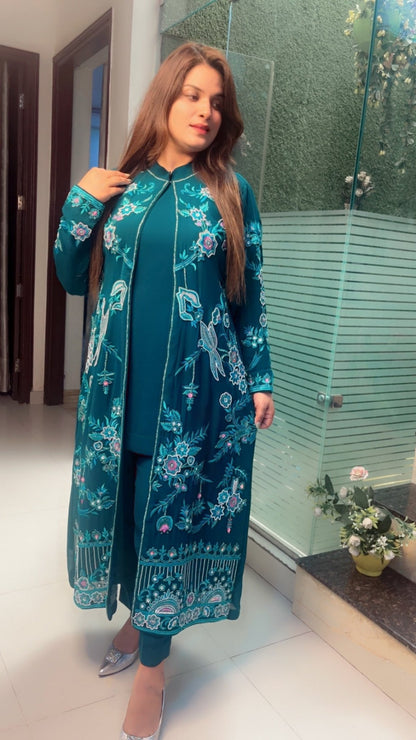Heavy Embroidered Party wear three - piece Set - Kirti Kapoor Couture