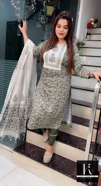 Henna Coloured Cotton Suit with Cream Highlights - Kirti Kapoor Couture