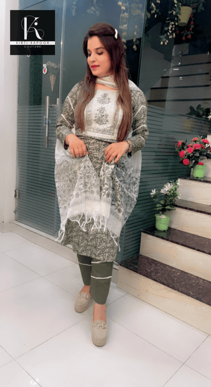 Henna Coloured Cotton Suit with Cream Highlights - Kirti Kapoor Couture