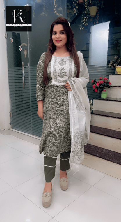 Henna Coloured Cotton Suit with Cream Highlights - Kirti Kapoor Couture
