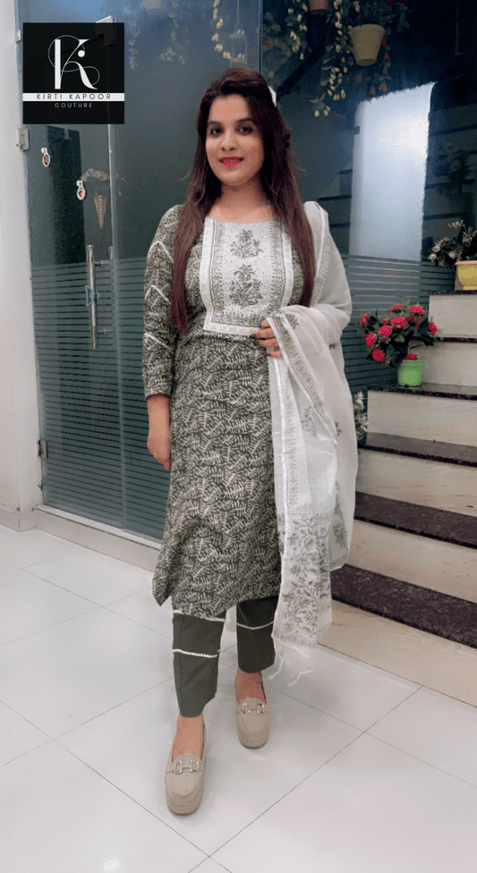 Henna Coloured Cotton Suit with Cream Highlights - Kirti Kapoor Couture