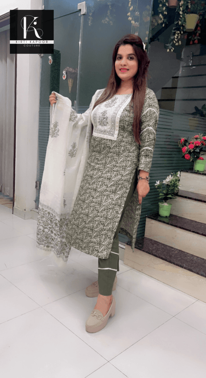 Henna Coloured Cotton Suit with Cream Highlights - Kirti Kapoor Couture