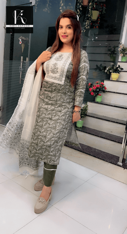 Henna Coloured Cotton Suit with Cream Highlights - Kirti Kapoor Couture