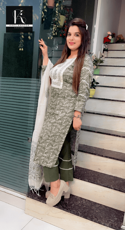 Henna Coloured Cotton Suit with Cream Highlights - Kirti Kapoor Couture