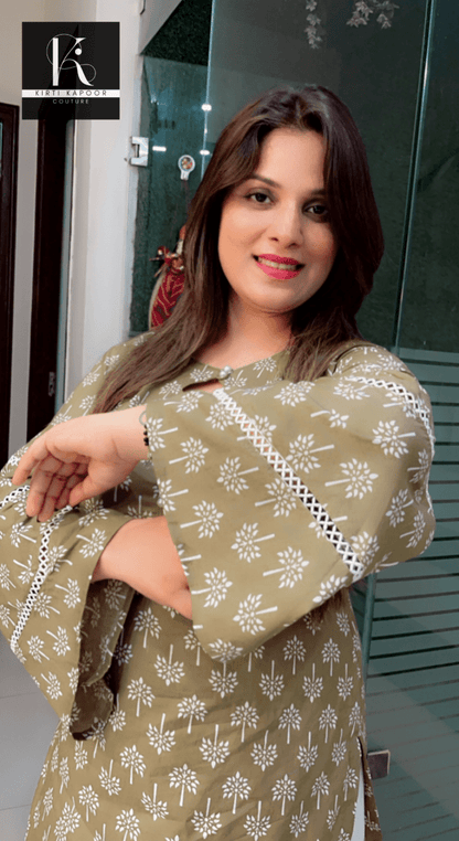 Henna Coloured Printed Designer Kurti with Chicken Pant - Kirti Kapoor Couture