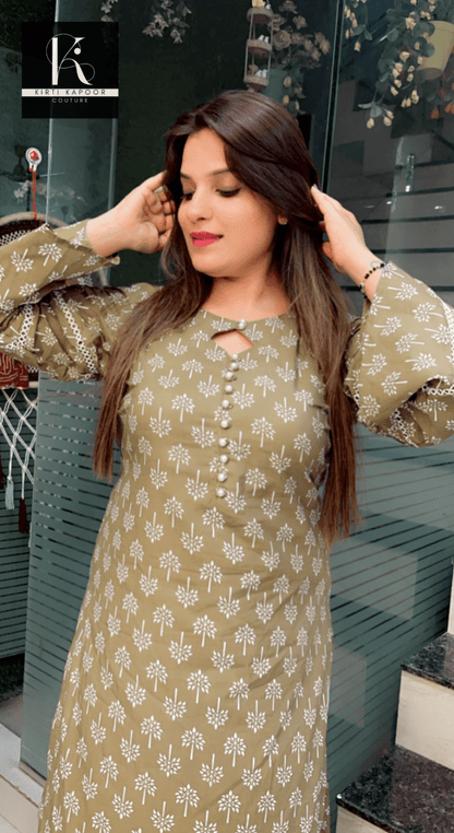 Henna Coloured Printed Designer Kurti with Chicken Pant - Kirti Kapoor Couture