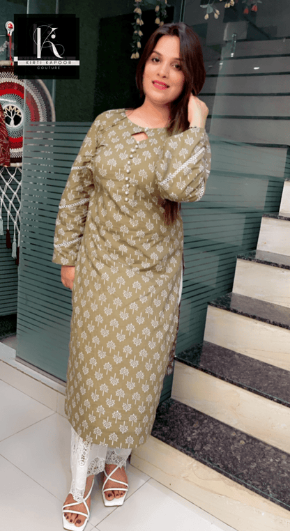 Henna Coloured Printed Designer Kurti with Chicken Pant - Kirti Kapoor Couture