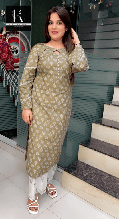 Henna Coloured Printed Designer Kurti with Chicken Pant - Kirti Kapoor Couture