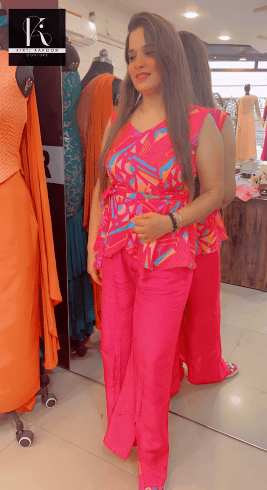 Hot Pink Co - ord Set With Designer Top - Kirti Kapoor Couture