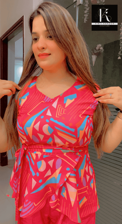 Hot Pink Co - ord Set With Designer Top - Kirti Kapoor Couture