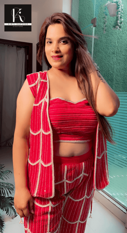 Hot - Pink Embroidered Jacket - Style Set - Kirti Kapoor Couture