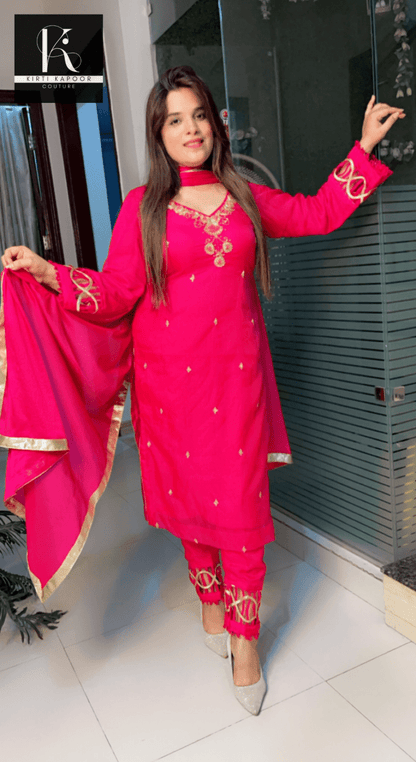Hot - Pink Hand - Embroidered Organza Suit - Kirti Kapoor Couture