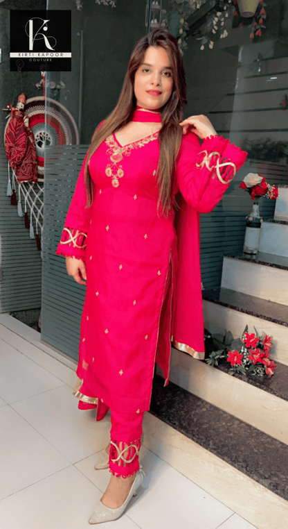 Hot - Pink Hand - Embroidered Organza Suit - Kirti Kapoor Couture