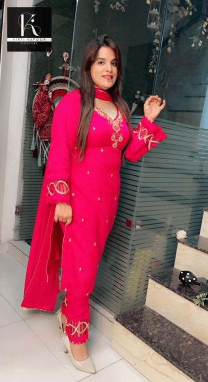 Hot - Pink Hand - Embroidered Organza Suit - Kirti Kapoor Couture