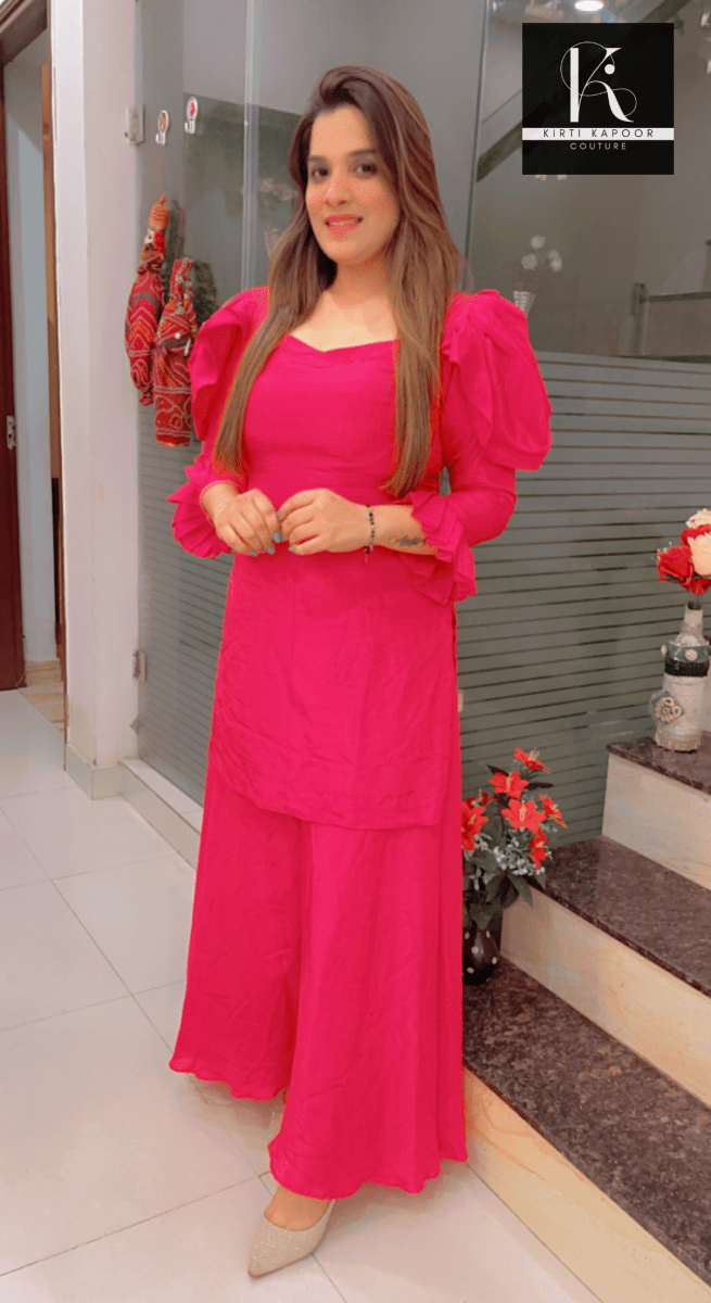 Hot Pink Plazo Suit with Lucknowi Dupatta - Kirti Kapoor Couture