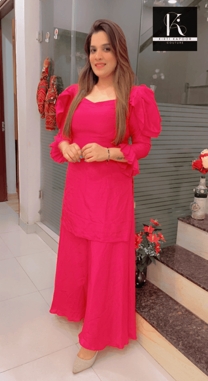 Hot Pink Plazo Suit with Lucknowi Dupatta - Kirti Kapoor Couture