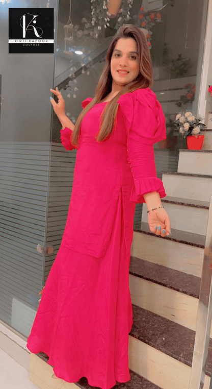 Hot Pink Plazo Suit with Lucknowi Dupatta - Kirti Kapoor Couture