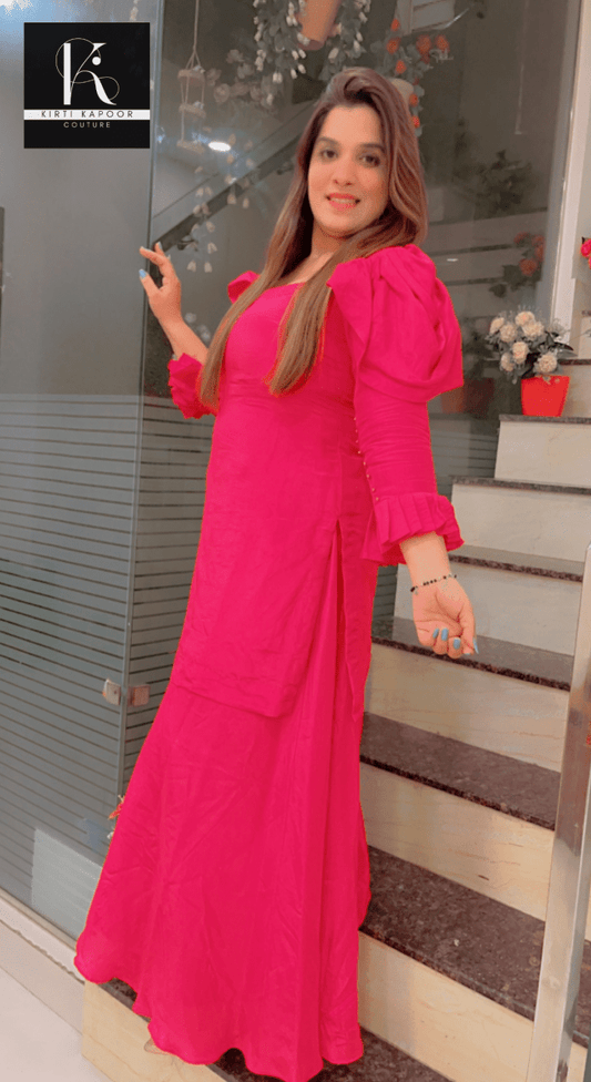 Hot Pink Plazo Suit with Lucknowi Dupatta - Kirti Kapoor Couture
