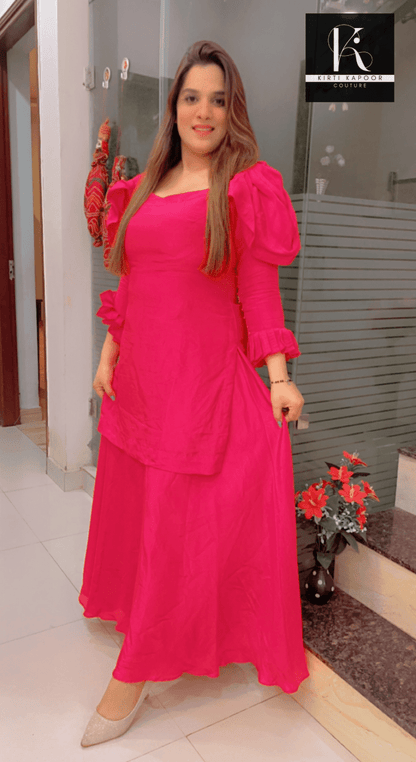 Hot Pink Plazo Suit with Lucknowi Dupatta - Kirti Kapoor Couture