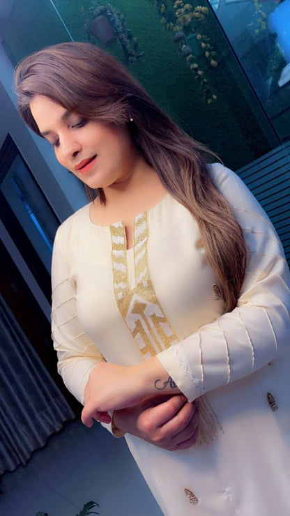 Ivory Shaded spun designer kurti and pant set - Kirti Kapoor Couture