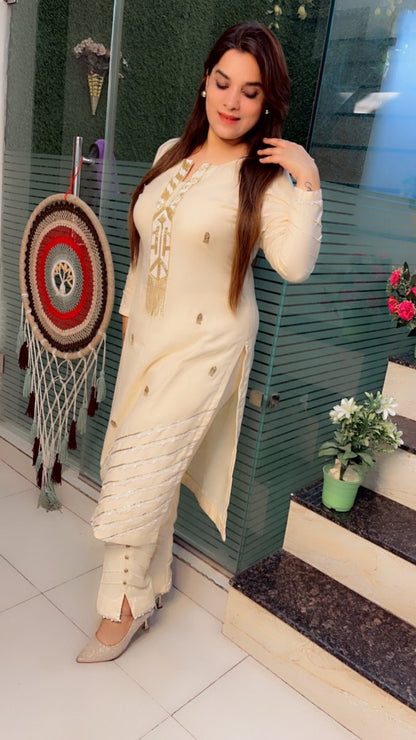 Ivory Shaded spun designer kurti and pant set - Kirti Kapoor Couture
