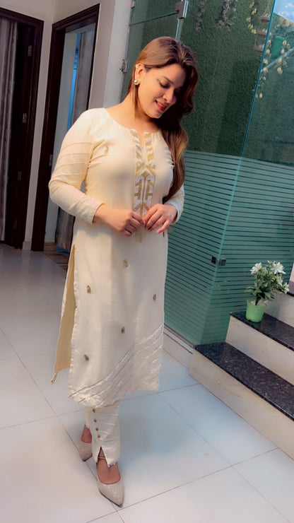 Ivory Shaded spun designer kurti and pant set - Kirti Kapoor Couture