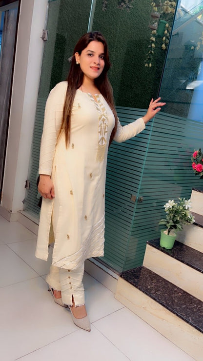 Ivory Shaded spun designer kurti and pant set - Kirti Kapoor Couture