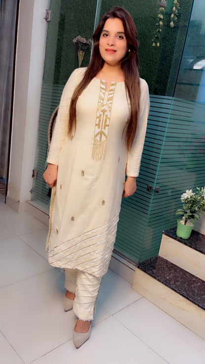 Ivory Shaded spun designer kurti and pant set - Kirti Kapoor Couture