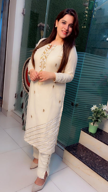 Ivory Shaded spun designer kurti and pant set - Kirti Kapoor Couture