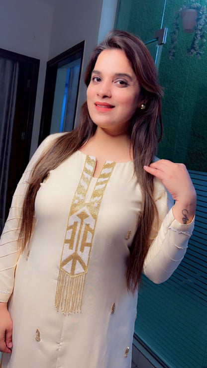 Ivory Shaded spun designer kurti and pant set - Kirti Kapoor Couture