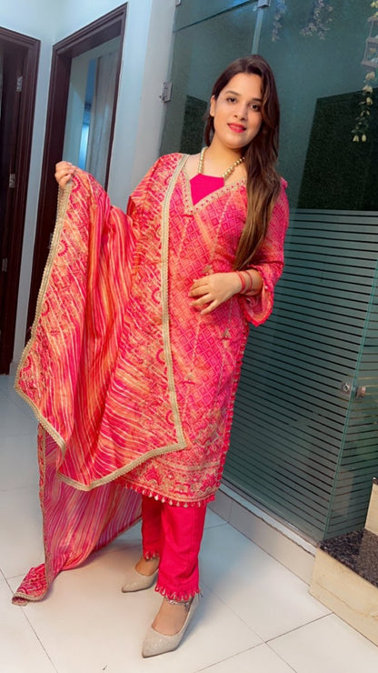 Jaipuri Pink Designer Shimmer Silk Suit - Kirti Kapoor Couture
